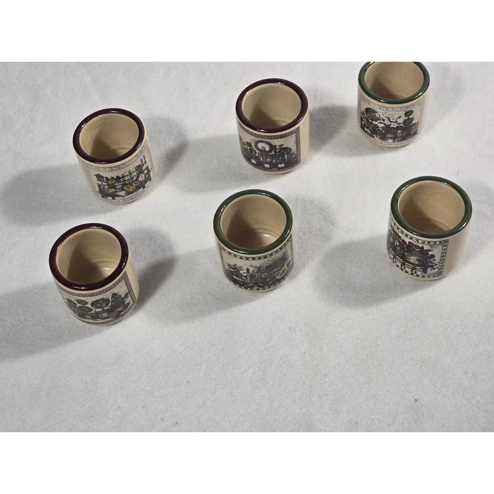 Vintage Country Floral Ceramic Napkin Rings Set of 6 Farmhouse Decor Cream